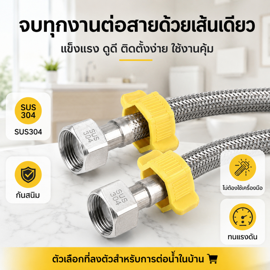 สายถักท่อน้ำสแตนเลส 304 ทนแรงดันสูง กันสนิม อเนกประสงค์ สำหรับต่อท่อน้ำ พร้อมส่ง ราคาถูก