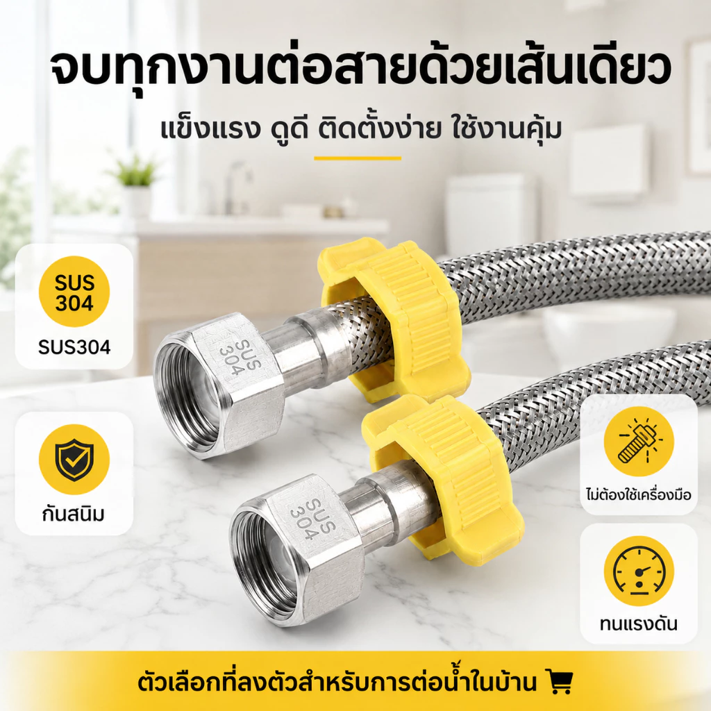 สายถักท่อน้ำสแตนเลส 304 ทนแรงดันสูง กันสนิม อเนกประสงค์ สำหรับต่อท่อน้ำ พร้อมส่ง ราคาถูก