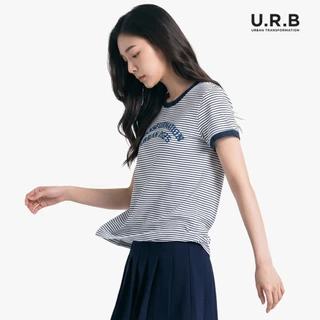 URBAN : WOMEN'S RINGER STRIPED TEE เสื้อยืดคอกลมลายริ้วผู้หญิง รุ่น กุ๊นคอ | แขน 1UTWT1023 สี Navy & Navy