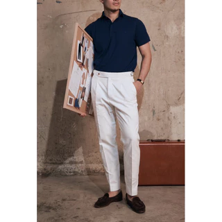 [Code20%ทัก] The Kyoto Trouser กางเกงขายาว สีขาว White |ผ้า Japanese Cotton 100% | ทรง Regular Fit 1 จีบ | ตัวปรับเอว