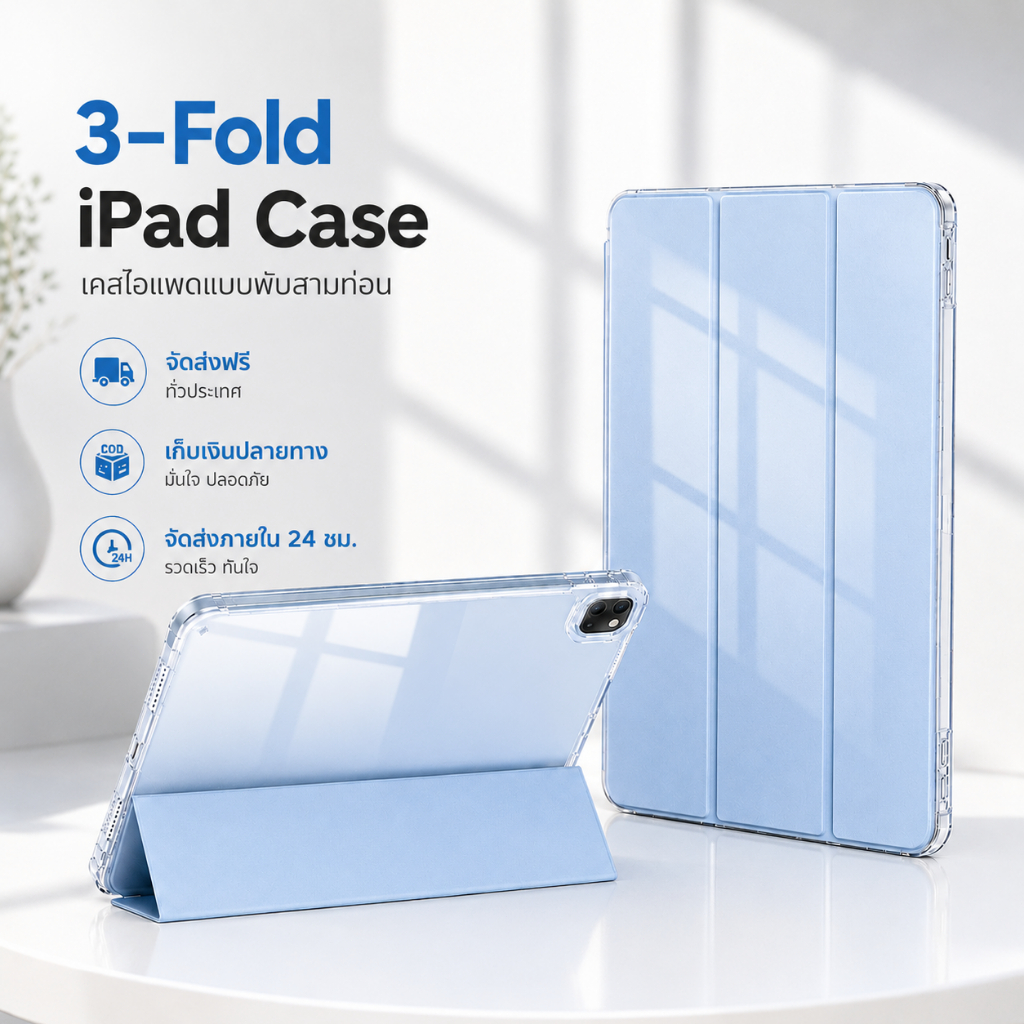 เคสไอแพด gen10 case ipad gen11 ใช้ได้ iPad Pro 11'' M2/M3 gen7/8/9 10.2'' โปร่งใสทั้งตัว รองรับการพับหลายแบบ