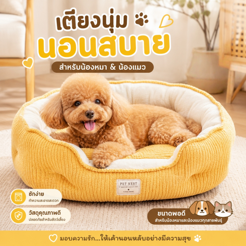 ที่นอนสัตว์เลี้ยง สำหรับสุนัขและแมว ขอบเตียงสูงให้ความปลอดภัย ซักได้ง่าย ปลอดภัยทนทาน เหมาะกับสัตว์ขนาดเล็ก-กลาง
