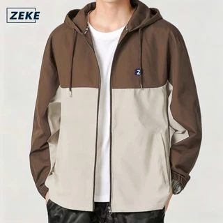 ZEKE C0047 แจ็คเก็ตมีฮู้ดกันน้ำสองสี กระเป๋าแบบกันลม แจ็คเก็ตบอมเบอร์อเนกประสงค์สำหรับใส่ลำลองและดูดีมีสไตล์