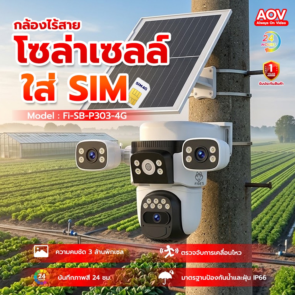 กล้องวงจรปิดโซล่าเซลล์ 4G 3เลนส์ 3มุมมอง ใส่ซิมได้ ไม่ใช้ WiFi หมุนตามคน ฟรีซิมพร้อมใช้งาน ประกัน1ปี