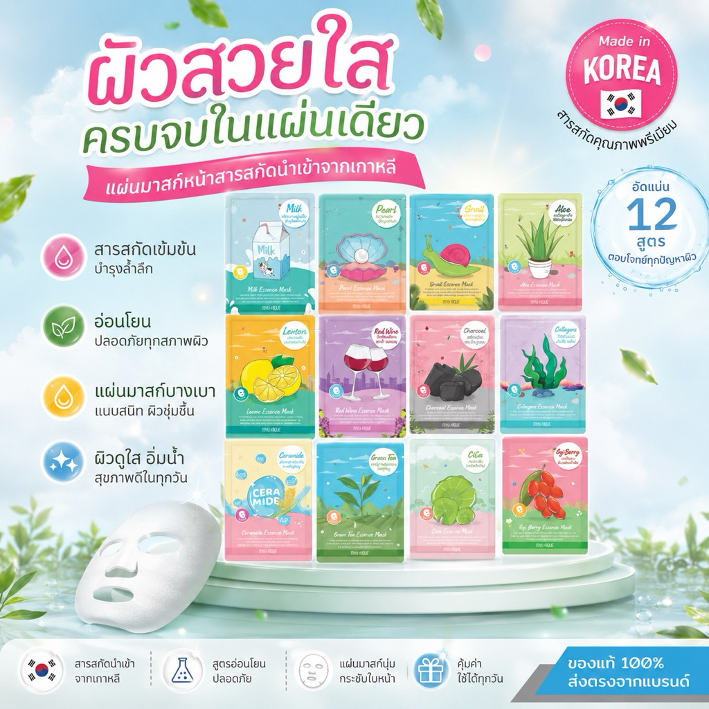มาส์กหน้า Sakura&Charcoal สูตรขายดีที่สุด ใช้ได้ทุกสภาพผิว Myu-nique