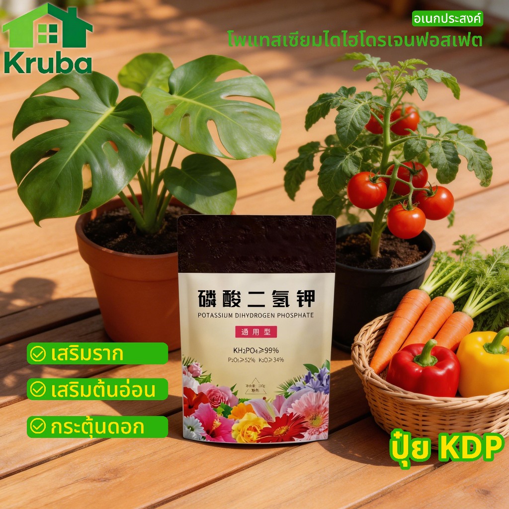 ปุ๋ยพืชโพแทสเซียมไดไฮโดรเจนฟอสเฟต 100g.ปุ๋ย ผง สูตรเข้มข้น เร่งดอก ละลายน้ำได้หมด ใช้ดอก kong2