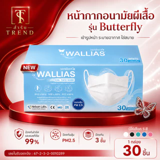 หน้ากากอนามัยทางการแพทย์ Butterfly Medical Mask หนา 3 ชั้น มาตรฐาน BFE/VFE/PFE>99% กรองเชื้อ VIRUS และ Bacterial