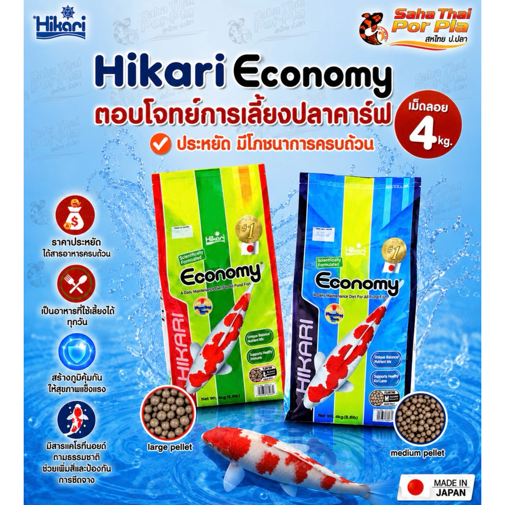 Hikari Economy เม็ดลอย 4kg. อาหารปลาคราฟฮิคาริ(Made in Japan)ตอบโจทย์การเลี้ยงปลาคาร์ ประหยัด มีโภชนาการครบถ้วน