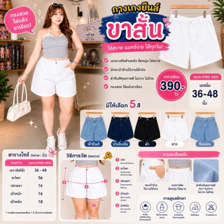 S2-1987 กางเกงยีนส์ผู้หญิงขาสั้นเอว 38-48 นิ้ว ทรเงสวย เอวยางยืด 5 สี สะโพกได้ถึง 56 นิ้ว