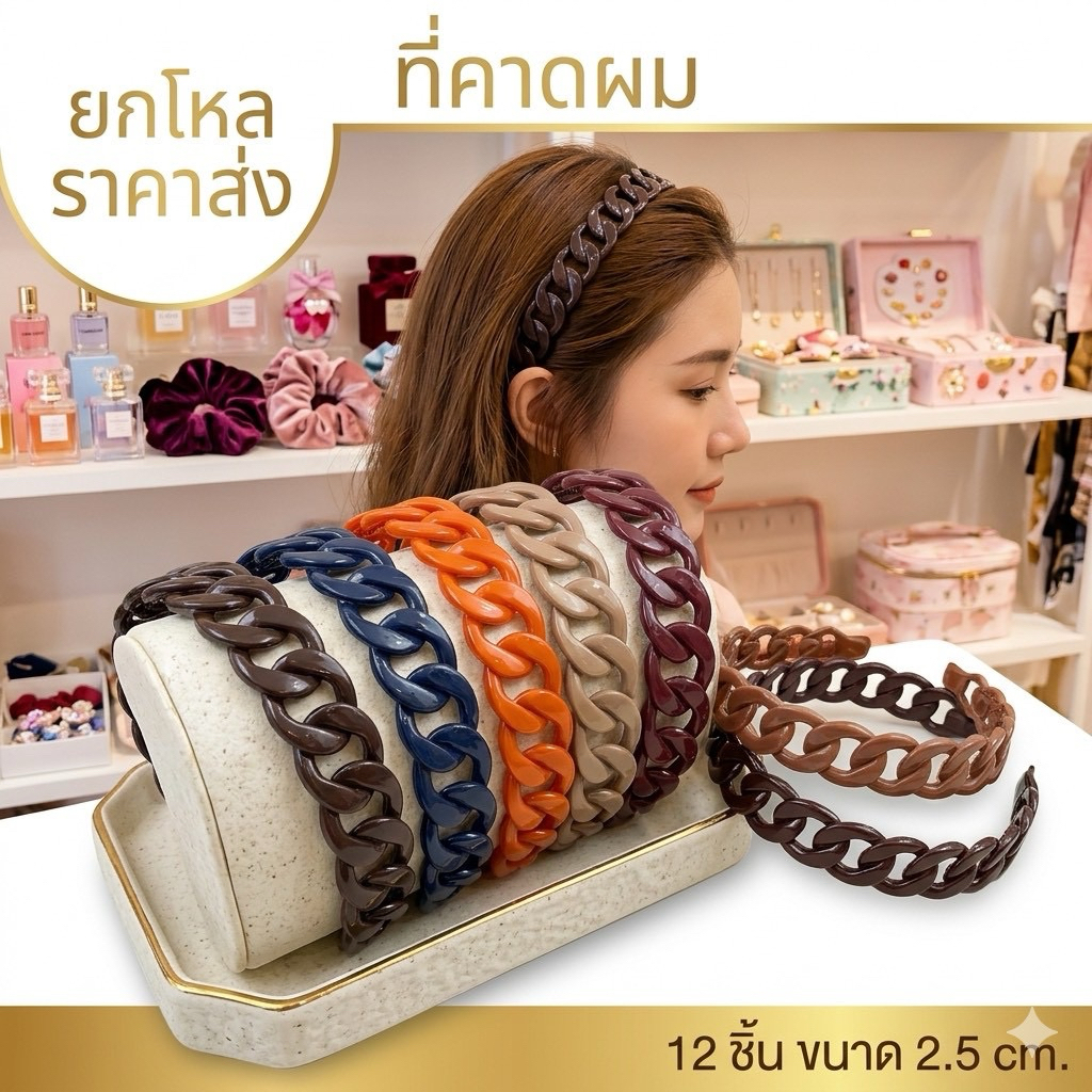 🌷ยกโหล 🌷ที่คาดผมคละสี.มีราคาส่ง H006