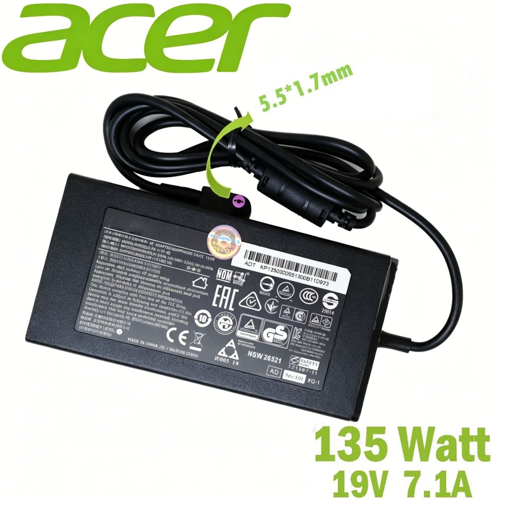 ใช้ได้กับ Acer Adapter Nitro 5 AN515-51 AN515-52 AN515-44 AN515-54 AN515-55 / AN515-42 AN515-43 135w 5.5 สายชาร์จ