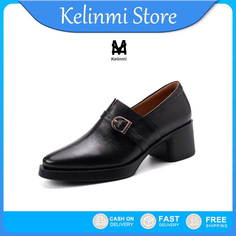 Kelinmi รองเท้าหนัง,รองเท้าคุณภาพสากล ทนทานและกันลื่น ใส่สบาย ไม่บาดเท้า แมทช์ง่าย ใส่ได้ทุกวัน