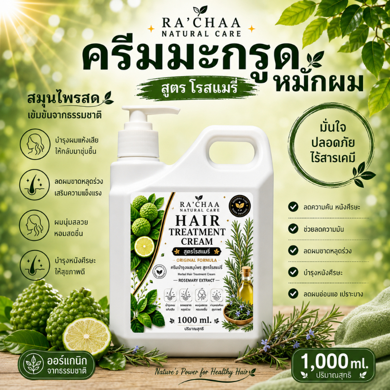 RA’CHAA Herbal Hair Treatment ครีมหมักผมมะกรูด สูตรโรสแมรี่ สมุนไพรสด ขนาด 1,000 ml
