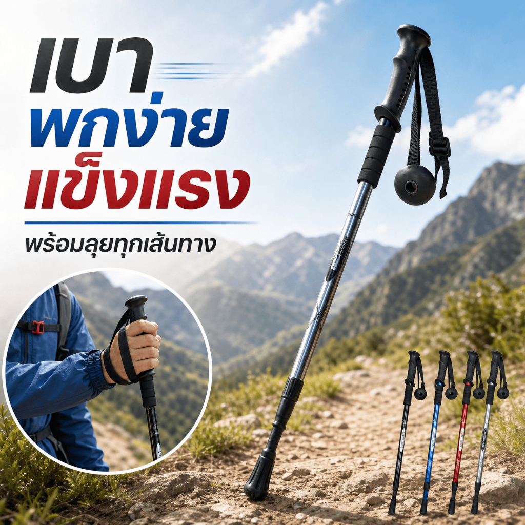 【super tribe】 ไม้เท้าเดินป่า Trekking Pole 3 ท่อน อลูมิเนียม ยืดหดได้ กันกระแทก กันลื่น จัดส่งไทย