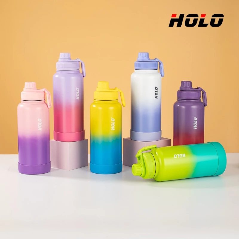HOLO แก้วน้ำสแตนเลส 304 ความจุขนาดใหญ่ 1000ml สีไล่ระดับ ง่ายต่อการพกพา