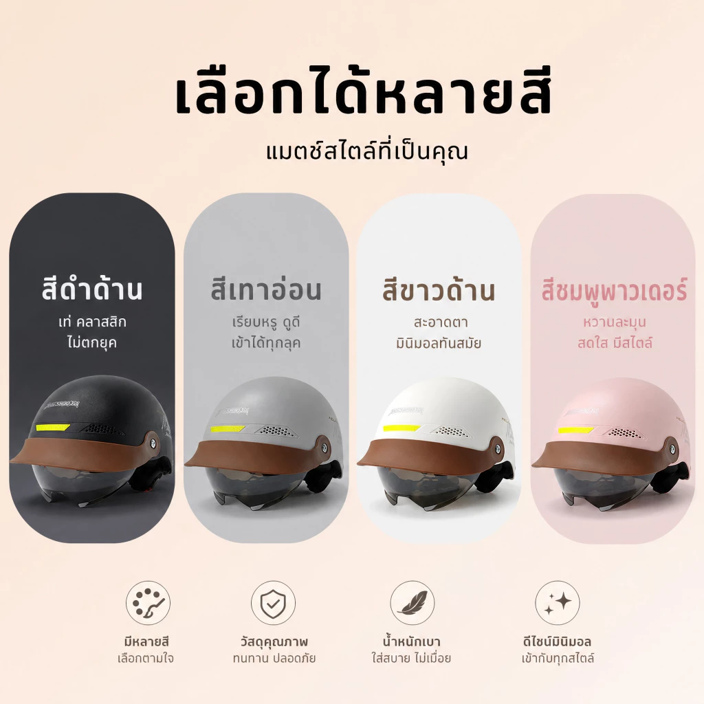 หมวกกันน็อคครึ่งใบ วัสดุ ABS สำหรับรอบหัว 52-62 ซม. thumbnail 4