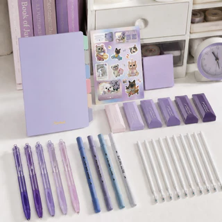 CAWL ชุดเครื่องเขียน: สมุดเส้นบรรทัด ปากกาเจล(หมึกสีดำ) ไส้ปากกา(สีน้ำเงิน) ปากกาเน้นข้อความ เทปลบผิด โน้ตติด สติกเกอร์