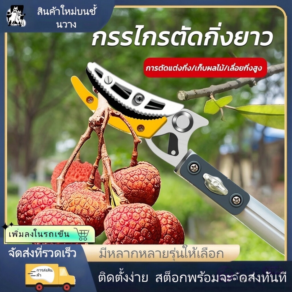 【การประกันคุณภาพ】กรรไกรตัดผลไม้ ด้ามยาว ยาว 1.5-4 เมตร พับเก็บได้ 2 ตอน สำหรับเก็บผลไม้จากที่สูง/ตัดแต่งกิ่ง การปรับแบบย