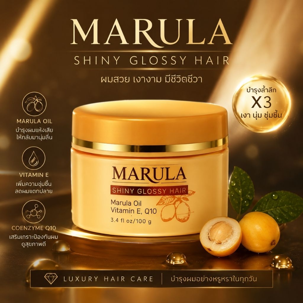 MARULA-มารูล่า แวกซ์เงาแห้ง ไม่ต้องล้างออก สมานแกนผม ผมขึ้นเงา (กลิ่นหอมติดผมเลยค่ะ)