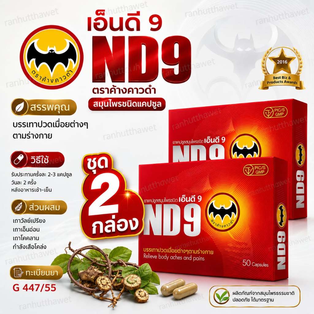 เอ็นดี9 ND9 ตราค้างคาวดำ💥สมุนไพรอาหารเสริม(ชุด2กล่อง)📌