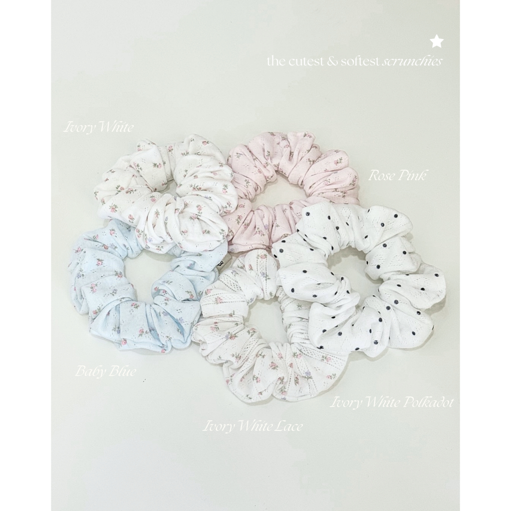 grandmamade scrunchies ยางรัดผมโดนัท ยางมัดผม / whimsical rose garden / pointelle scrunchies