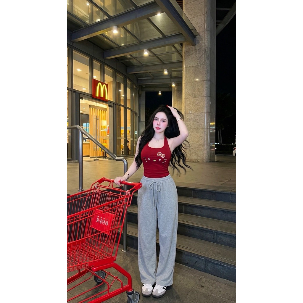 เสื้อกล้าม คล้องคอแฟชั่นเซ็กซี่ +กางเกงขายาว ใส่สบายชิวๆ