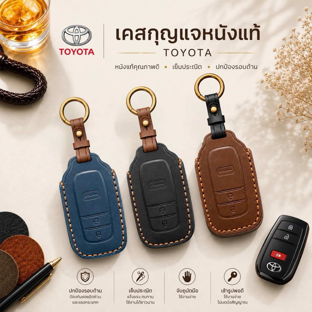 ซองหนังแท้ ใส่กุญแจรีโมทรถยนต์ รุ่นหนังกลับ Toyota  Travo
