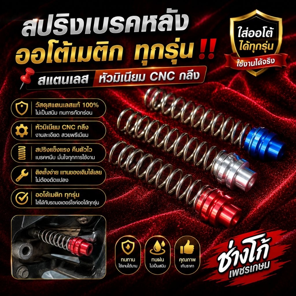 สปริงเบรคหลัง 📌สแตนเลส📌ออโตเมติก ทุกรุ่น‼️หัวมิเนียมCNCกลึง