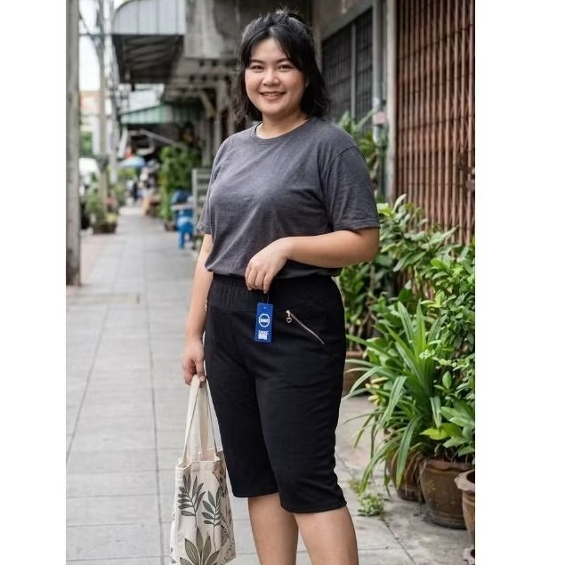 781-กางเกงขา7ส่วนผ้ายืดเกาหลีกระเป๋าสองข้างมีซิป สาวอวบสาวอ้วนใส่ได้