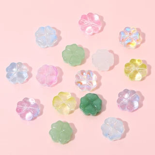 ลูกปัดแก้วลายดอกไม้โคลเวอร์ ขนาด 10mm 10/20 ชิ้น ลูกปัดเว้นระยะ สำหรับทำต่างหู สร้อยคอ และเครื่องประดับ DIY