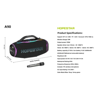 HOPSTAR A90 & A90 PRO ลำโพงบลูทูธ (700W) พร้อมไมค์ลอย กันน้ำ IPX6 ของแท้ 100% (ประกัน 1 ปี)
