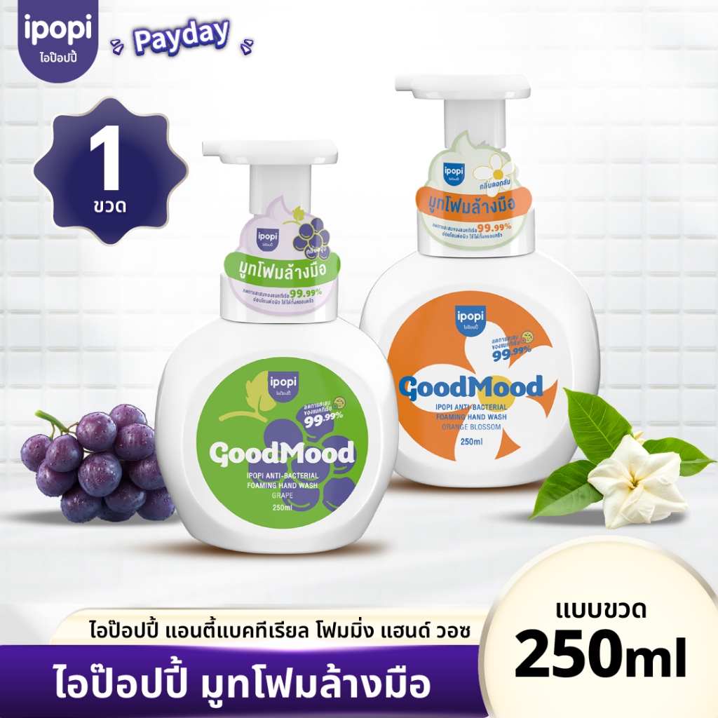 สินค้าใหม่【250MLแบบขวด】ipopi โฟมล้างมือแอนตี้แบค ฆ่าเชื้อ 99.9% กลิ่นหอมสะอาด อ่อนโยนต่อผิวฟองนุ่ม ล้างสะอาด ไม่แห้งตึง