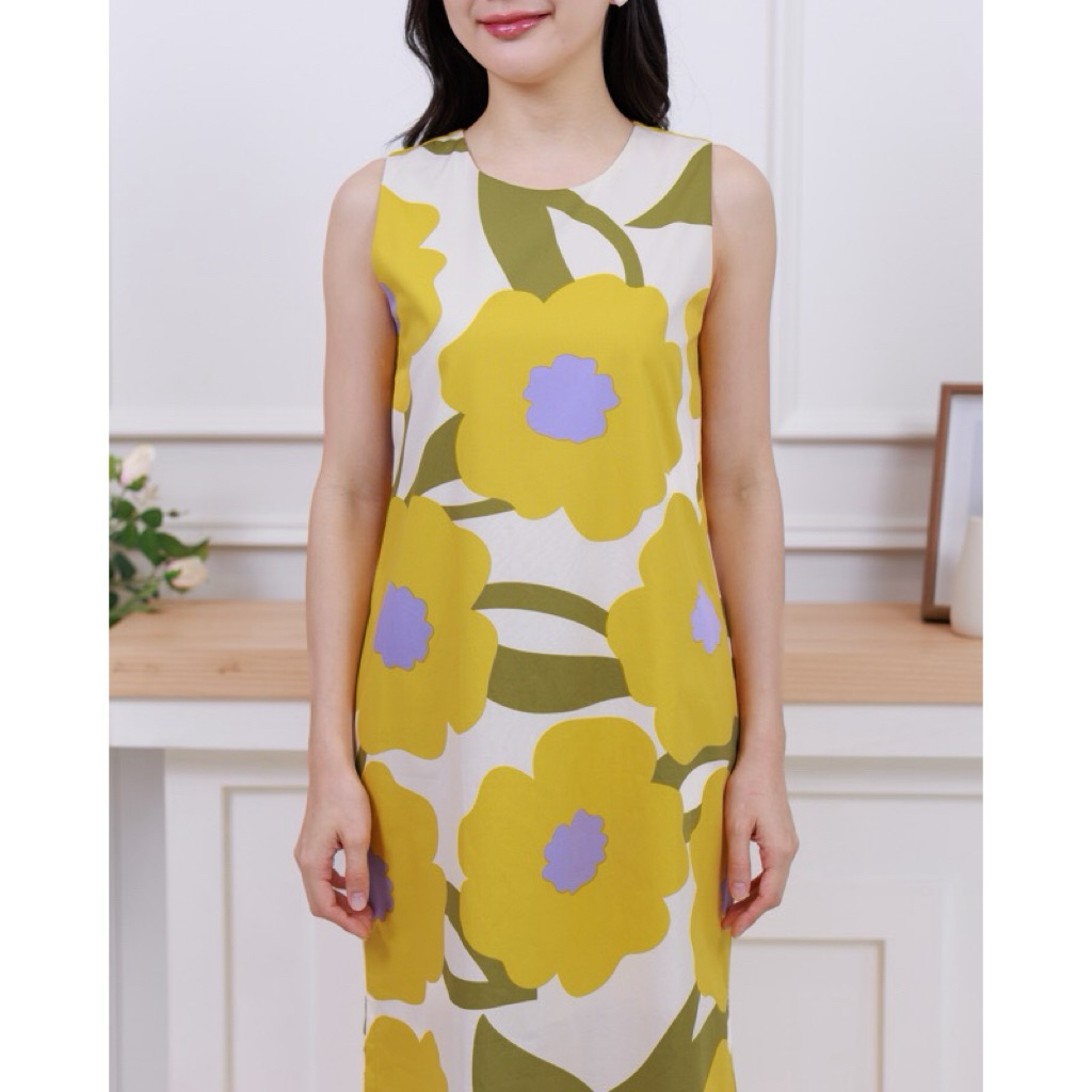 ส่งต่อ เดรส ชุดเดรส Little.clothest maxi dress ผ้าคอตตอน ลายดอกไม้ สไตล์ มาริเมกโกะ marimekko มือสอง