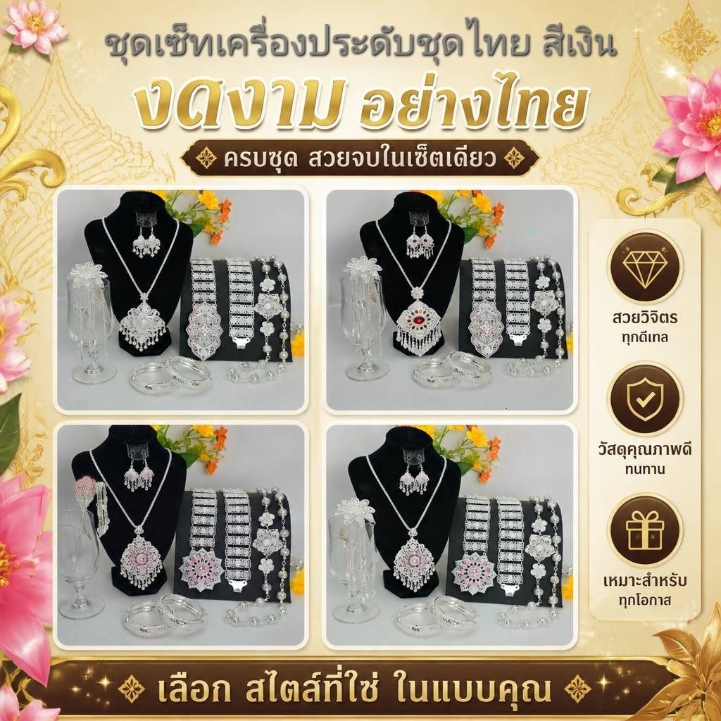 ชุดเซ็ตเครื่องประดับ เครื่องประดับชุดไทย สีเงิน