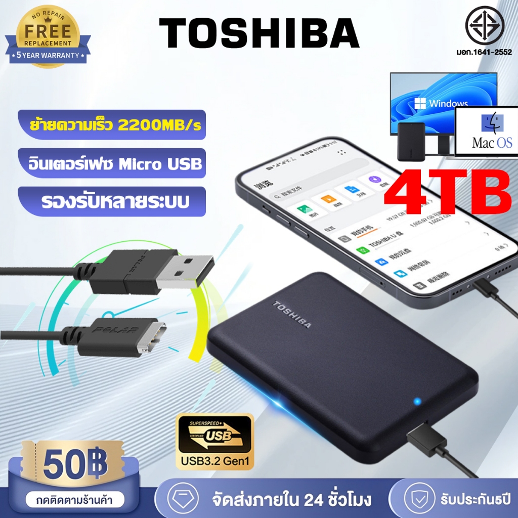 Toshiba HardDisk 4TB/2TB/1TB HDD USB3.2 เสียบปลั๊ก พร้อมใช้งาน ฮาร์ดดิสก์แบบพกพา HighSpeed HardDisk External