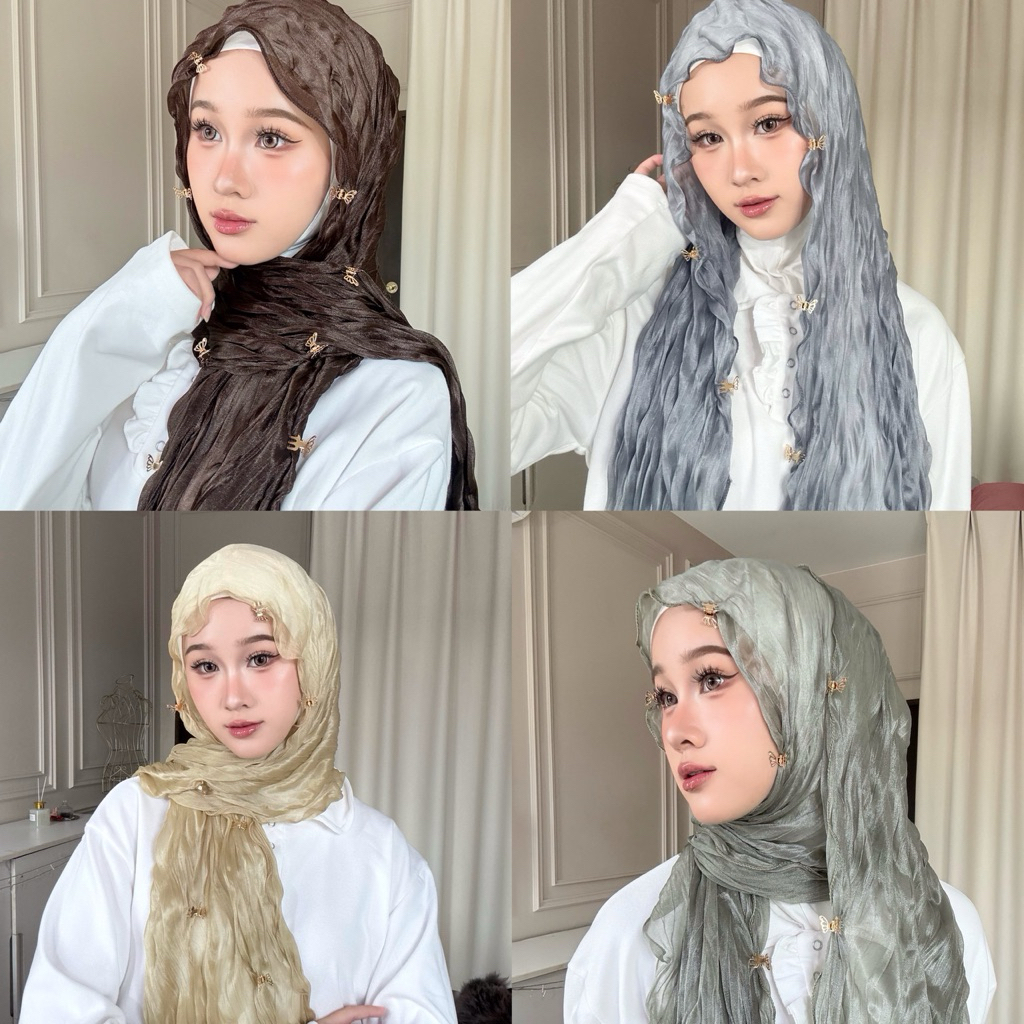 Hijab Organza ผ้าคลุมฮิญาบย่นลอน เนื้อบางเบา ลุคเจ้าหญิงเกาหลี มีมากกว่า17สี ( พร้อมส่ง )