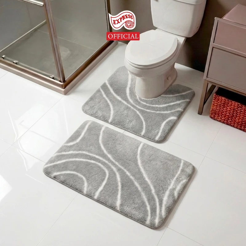EXPRESS CARPET พรมห้องน้ำ2ชิ้น 45x70cm+ตัวU50x60cm พรมเช็ดเท้า+พรมชักโครก มีกันลื่น ซักได้