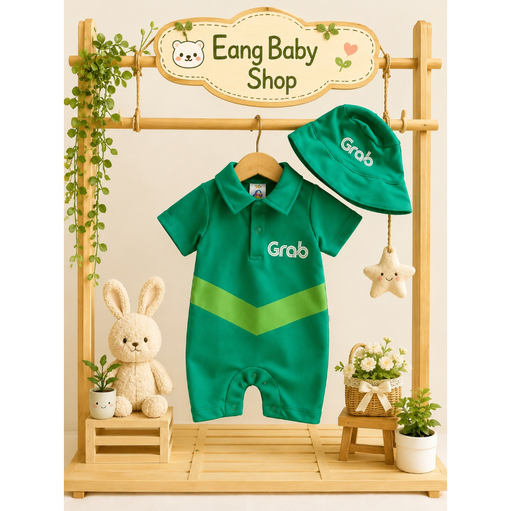 ชุดรอมเปอร์Grabเด็กชายเท่ห์ๆแถมหมวกน่ารัก(เด็กแรกเกิด-12เดือน)
