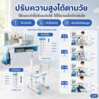 MMY [🔥การนั่งที่ถูกต้อง] โต๊ะเรียน โต๊ะเขียนหนังสือเด็ก 80/70cm ปรับความสูงได้82-88cm ปลอดภัยไร้สารเคมี+สรีรศาสตร์
