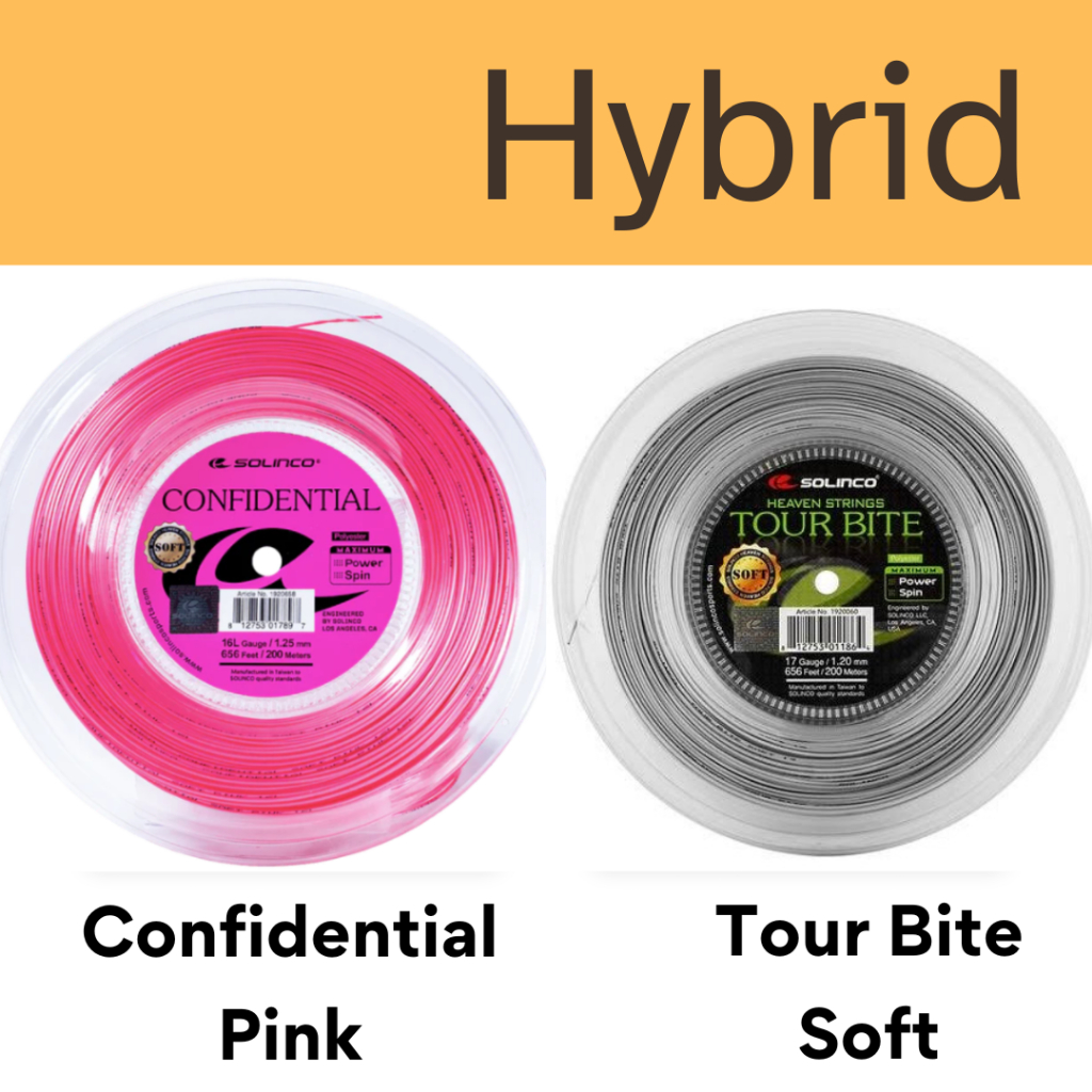 Solinco เอ็นเทนนิสไฮบริด Confidential Pink / Tour Bite Soft (แบ่งขาย สำหรับ 1 ไม้)