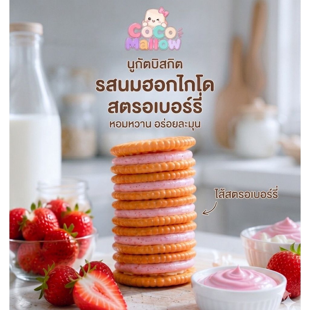 นูกัตบิสกิต CocoMallow รวม 4 รสชาติความอร่อย (เคี้ยวหนึบ เต็มคำ) 10 ชิ้น Home Made
