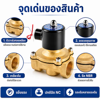 （COD）วาล์วโซลินอยด์ทองเหลือง ปกติปิด AC220V DC12V DC24V 1/4 3/8 1/2 3/4 1นิ้ว วาล์วน้ำไฟฟ้า2ทาง ใช้กับน้ำ ลม น้ำมัน แก๊ส