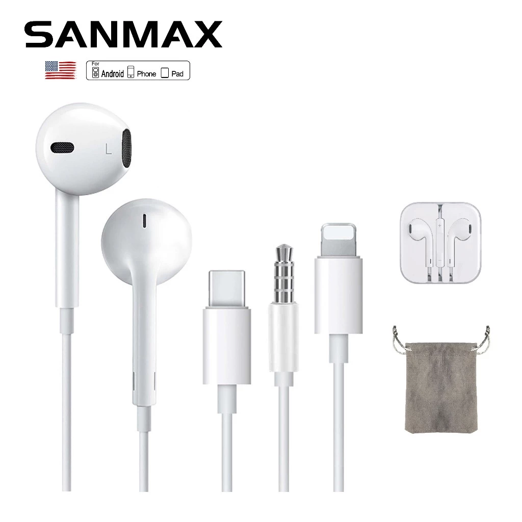 Sanmax หูฟังมีไมโครโฟน 3.5mm / Type-C / Lightning สำหรับ Android
