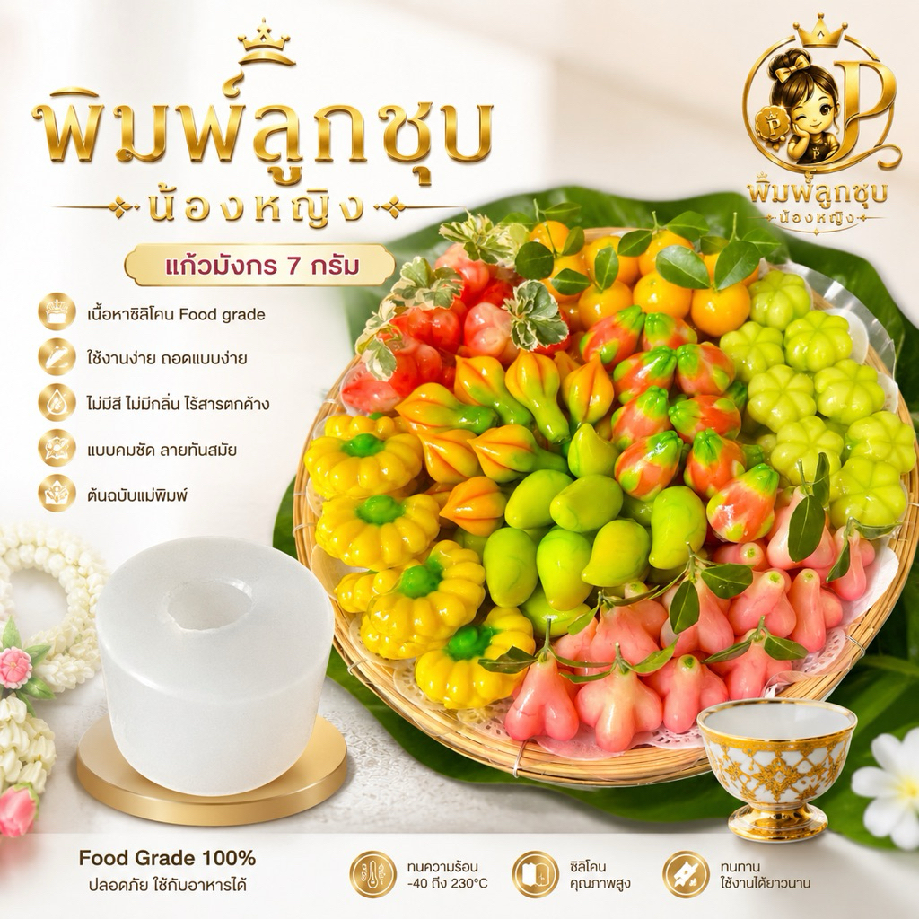 พิมพ์ลูกชุบแก้วมังกรขนาด 7 กรัม ไร้กลิ่น ไร้สารตกค้างผลิตจากซิลิโคน Food grade แท้ 100% ใช้ง่ายลงสีง่ายประหยัดเวลา