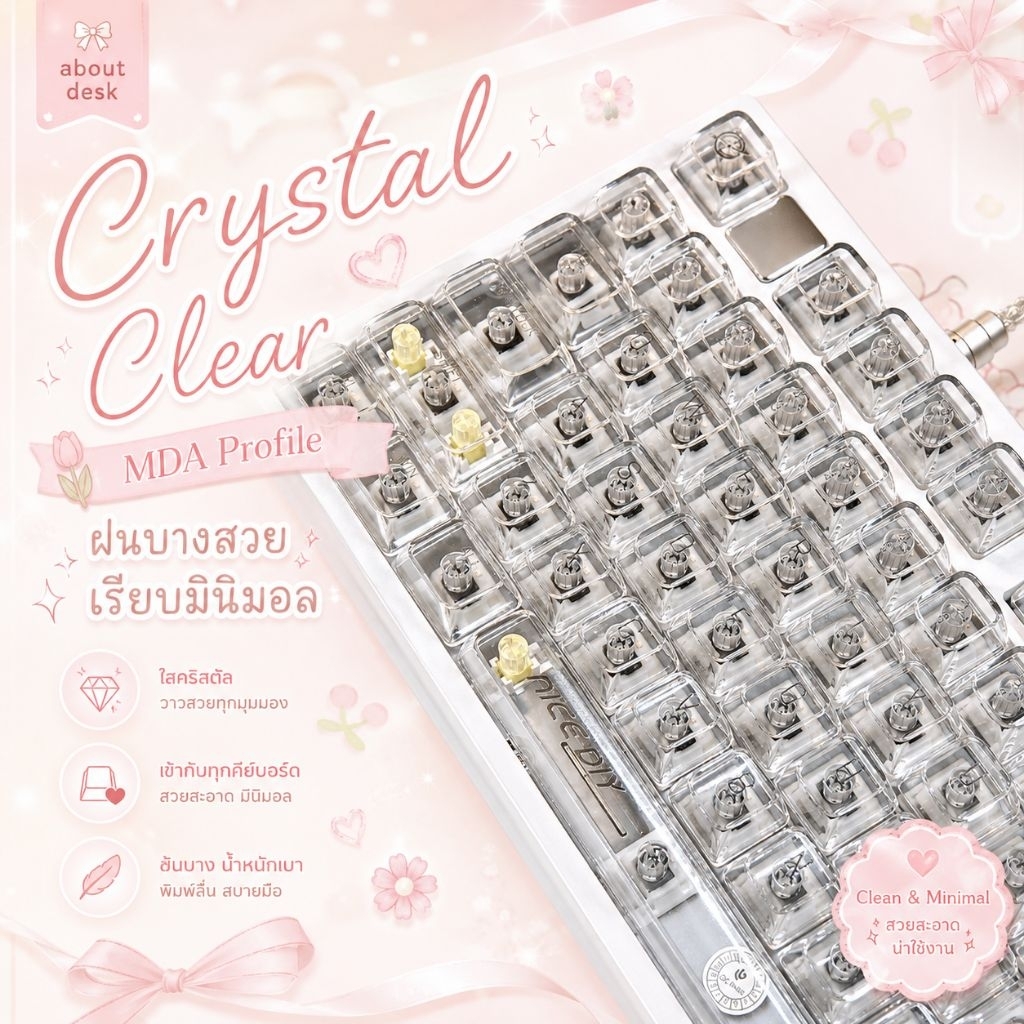 🇹🇭 คีย์แคปใส Crsytal MDA 119 keys Keycap Set โปร่งใส สีขาว/ดำ PC Keycaps Mechanical Keyboard คีย์แคป