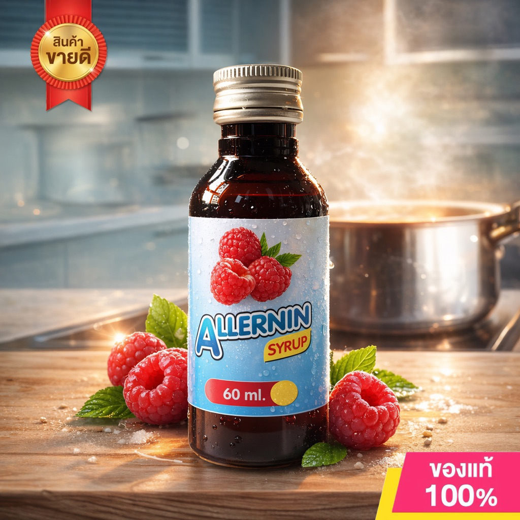 น้ำหวาน เข้มข้น ALLERNIN ฝา เงิน 5 ดาว 100 กลิ่นราสเบอร์รี่ สำหรับผสมเครื่องดื่ม แพ็ค 10 ขวด
