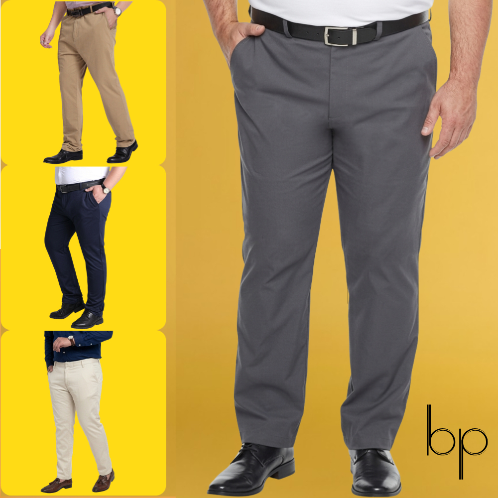bp กางเกง ไซส์ใหญ่ (ดำ"กรม"เทา"ครีม) กระบอกเล็ก ผ้ายืด ใส่สบาย เอว 38-52” MADE IN THAILAND