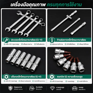 ชุดบล็อกประแจ 216 ชิ้น เครื่องมือช่างครบชุด 1/4" 3/8" 1/2" รวมประแจวงล้อและบล็อกหลายขนาด เหมาะซ่อมรถและงานช่างทั่วไป