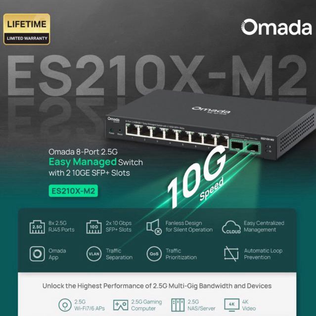 TP-Link ES210X-M2 Switch 2.5G 8 Port + 10G SFP Omada Easy Managed (Fanless) ประกันศูนย์ไทย
