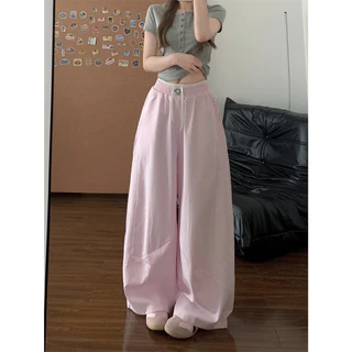 [Summer quick drying fabric, wide leg pants]เกาหลีรุ่นวินเทจผู้หญิงสบาย ๆ แจ๊สเต้นรำกีฬาลมกว้างขากางเกง